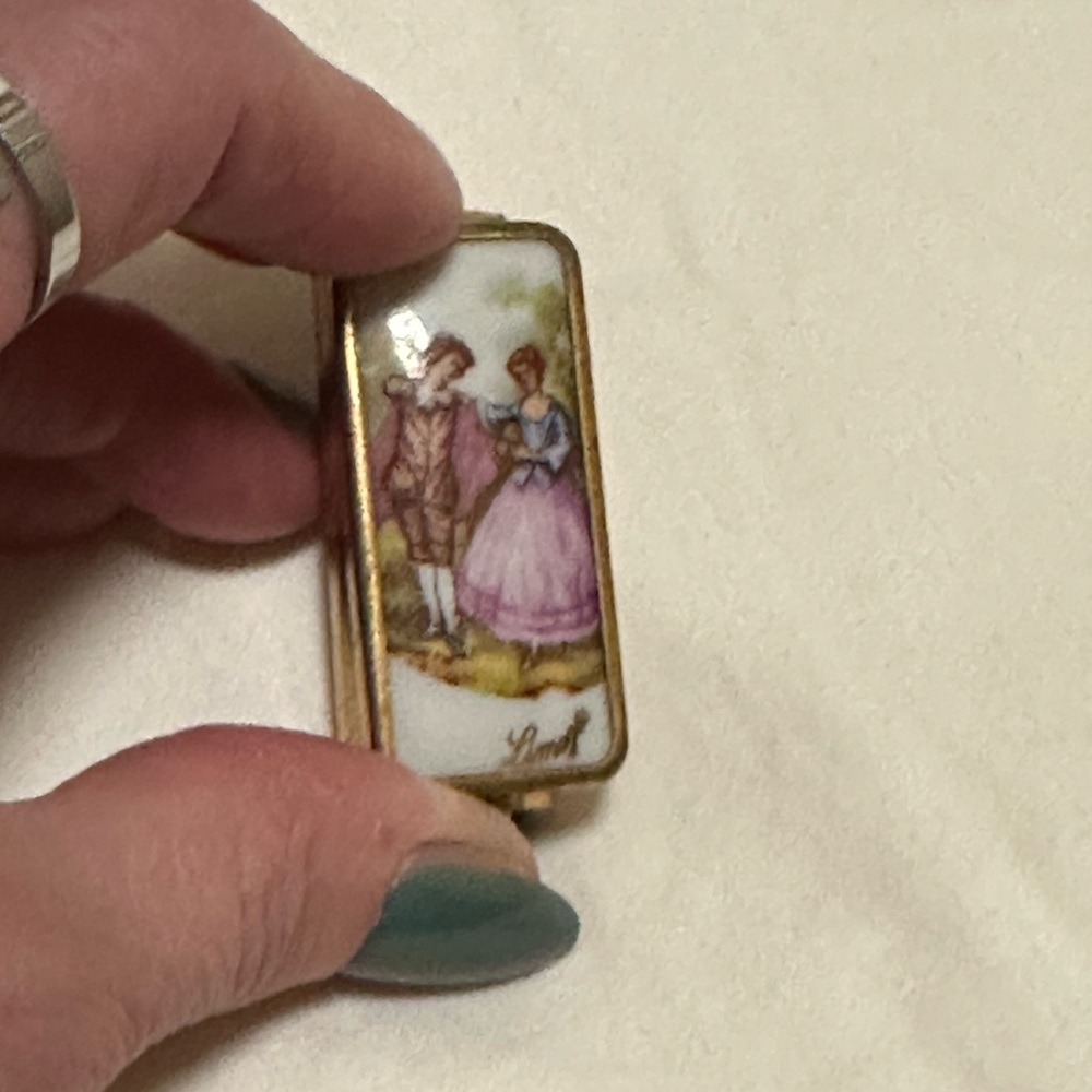 Limoges Vintage Gold and Porcelain Mirrored Lipstick Case - Picture 2 of 8